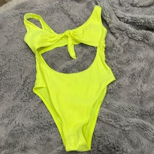 Neon yellow one piece bathing suit